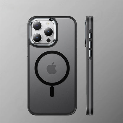 Luxury Anti-Slip Translucent Shockproof Armor Case For iPhone 15 16 17 18 Pro Max For Magsafe Magnetic Wireless Charge Cover