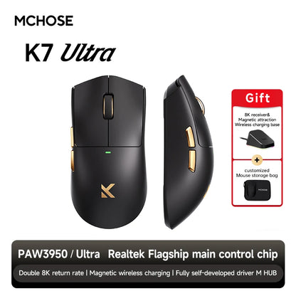 MCHOSE K7 Ultra Wireless Gaming Mouse PAW3950 Dual 8K Polling Rate Lightweight Magnetic Wireless Charging Dock Esports Office