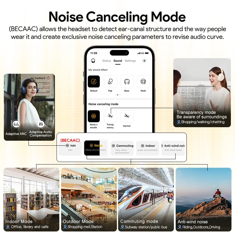 QCY H3 ANC Wireless Headphones BH23H3A 43dB Hybrid Active Noise Cancellation Headset Bluetooth 5.4 Hi-Res Audio Earphones 60H