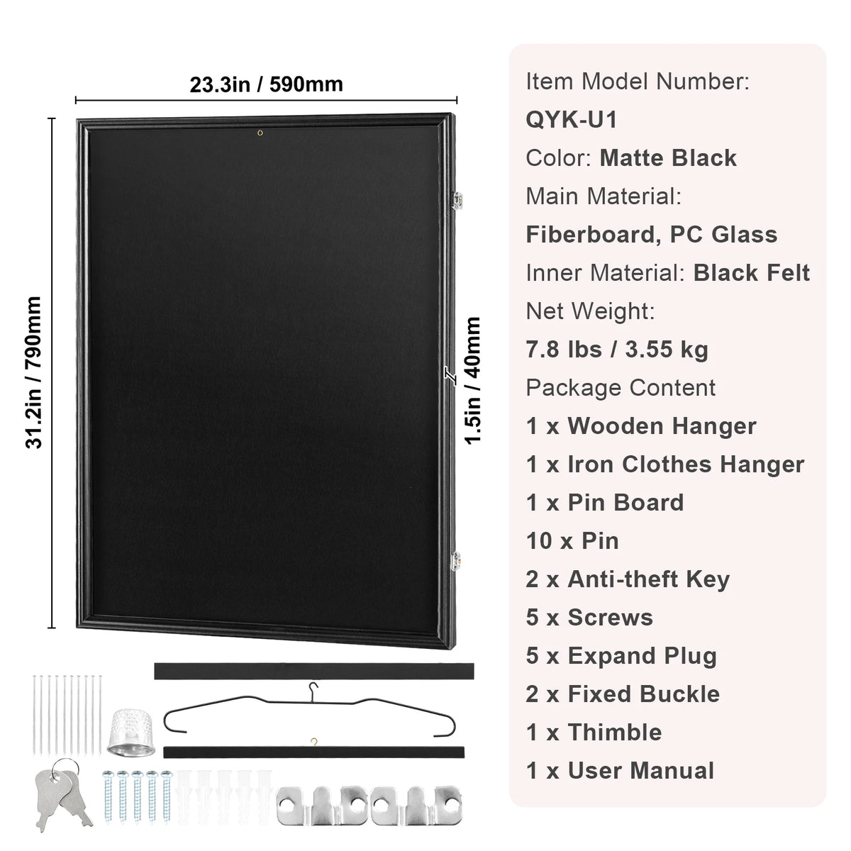 SucceBuy Jersey Display / Sports Card Display Frame Case, Large Lockable Sport Shadow Box, 98% UV Protection PC Glass & Hangers