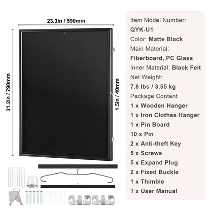SucceBuy Jersey Display / Sports Card Display Frame Case, Large Lockable Sport Shadow Box, 98% UV Protection PC Glass & Hangers