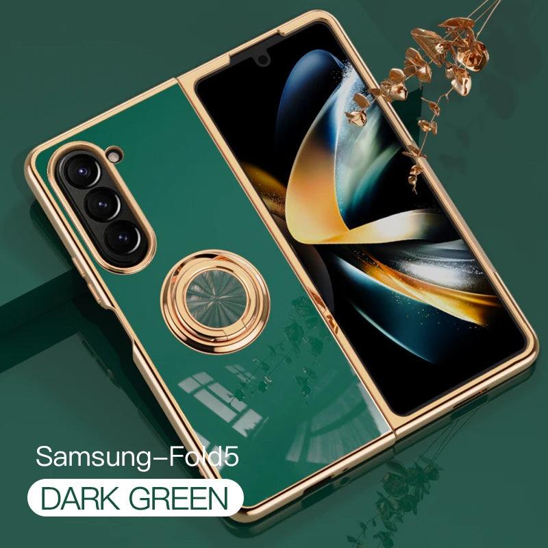 Plating Silicone Case for Samsung Galaxy Z Flip 5 4 3 Z Fold 5 ZFold ZFlip Fold5 Fold4 Flip5 Flip4 Flip3 Cover with Ring Holder