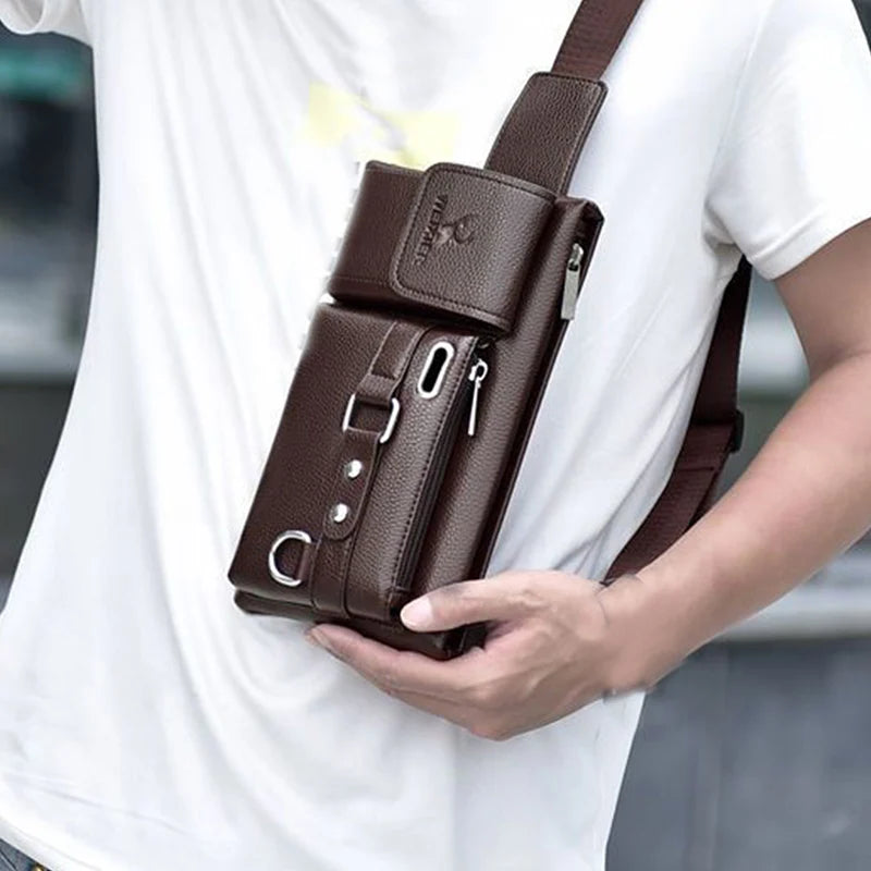 Daily Wear Solid Tone PU Leather Crossbody Fanny Bag Fashion Male Belt Pack, Spacious Storage for Everyday Personal Items