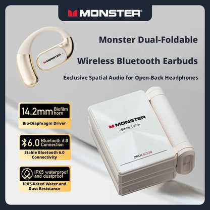 Monster AC530 Open Bi-Folding Wireless Bluetooth Headset, Perfect for Sports and Running Enthusiasts