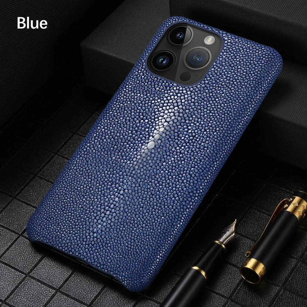 Genuine Leather Case for iPhone 17 Air 16 15 14 13 12 18 Pro Max Original Stingray Leather Back Cover Carcasa for iPhone 11 Pro