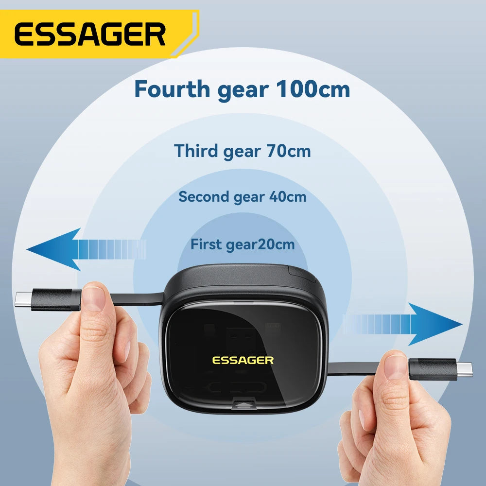 Essager 60W Fast Charge USB A/C To TypeC Micro Lightning Cable Mini Multifunctional Travel Storage Box With Phone Holder Pin Set