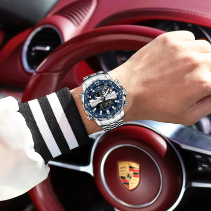 POEDAGAR Electronic Fashion Man Wristwatch Week Date LED Luminous Men Watch Dual Time Display Digital Men's Quartz Watches Reloj