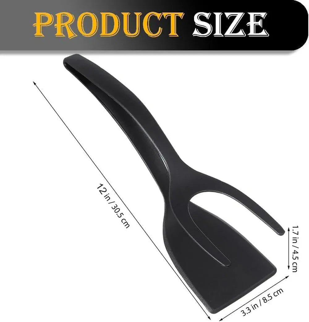 2-in-1 Flip Spatula Tongs Kitchen Cooking Turner Tool