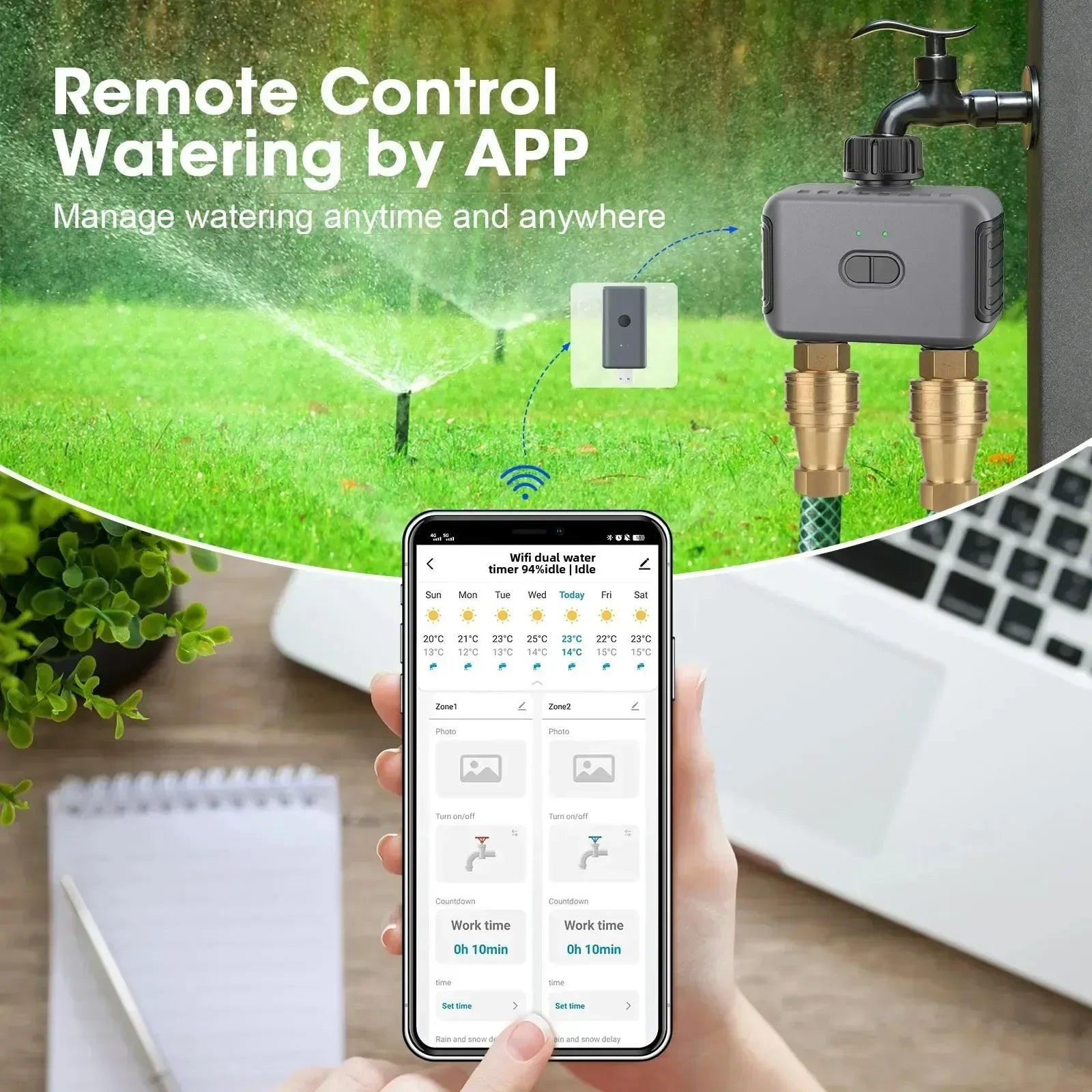 Tuya Smart Garden Watering Timers 2 Outlet Sprinkler Drip Irrigation Controller Water Valve Rain Delay Programmable Controllers - Urbizia