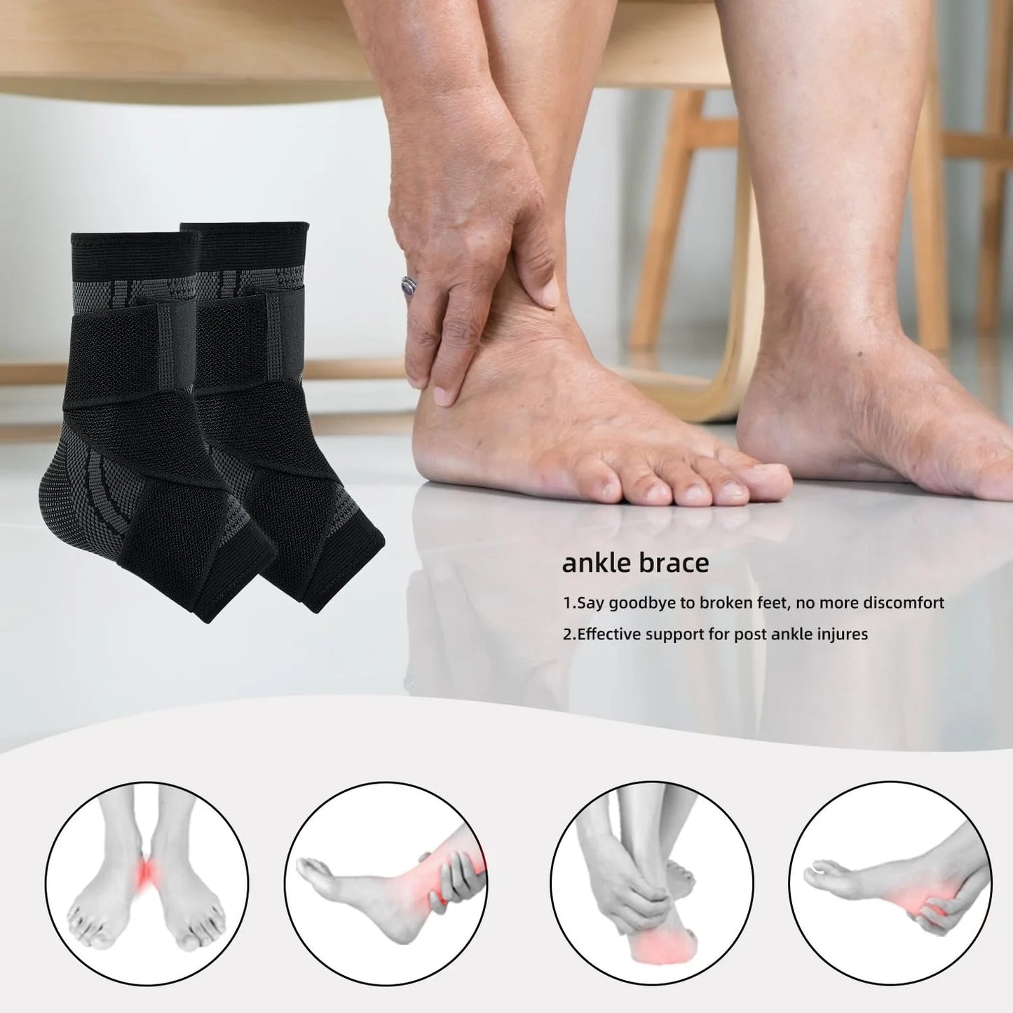 1Pcs Adjustable Ankle Brace Compression Sleeve, Arch Support & Foot Stabilizer, Elastic Wrap for Plantar Fasciitis, Achilles