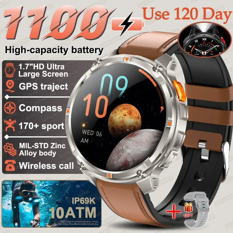 2026 New 1100mAh Big Battery Smart Watch Men Outdoor GPS Path Compass 10ATM Waterproof Bluetooth Call AMOLED HD Sport Smartwatch - Urbizia