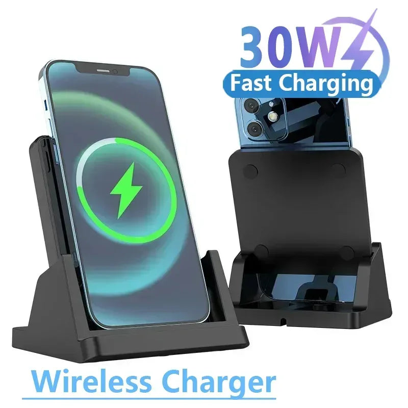 30W Wireless Charger Pad Stand Desktop Ultra-thin Mobile Phone For iPhone 15 14 13 12 Samsung Xiaomi Fast Charging Dock Station - Urbizia