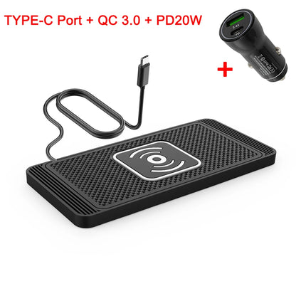 Car Wireless Charger for Iphone 16 15 15 Pro Max 14 13 12 X Samsung S24 S23 Wireless Car Charger Silicone Pad Stand Fast Charger