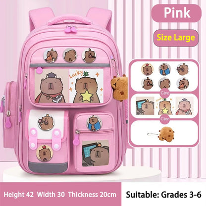 Capybara School Bag Waterproof Backpack Large Capacity Alleviate Burden Protecting Spine Widen Straps Backpack for Students Gift