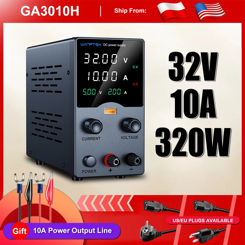 Wanptek DC Lab Power Supply 30V 10A  60V 5A  Adjustable Voltage Regulator Preset Voltage Current Dual Input Voltage 220V/110V