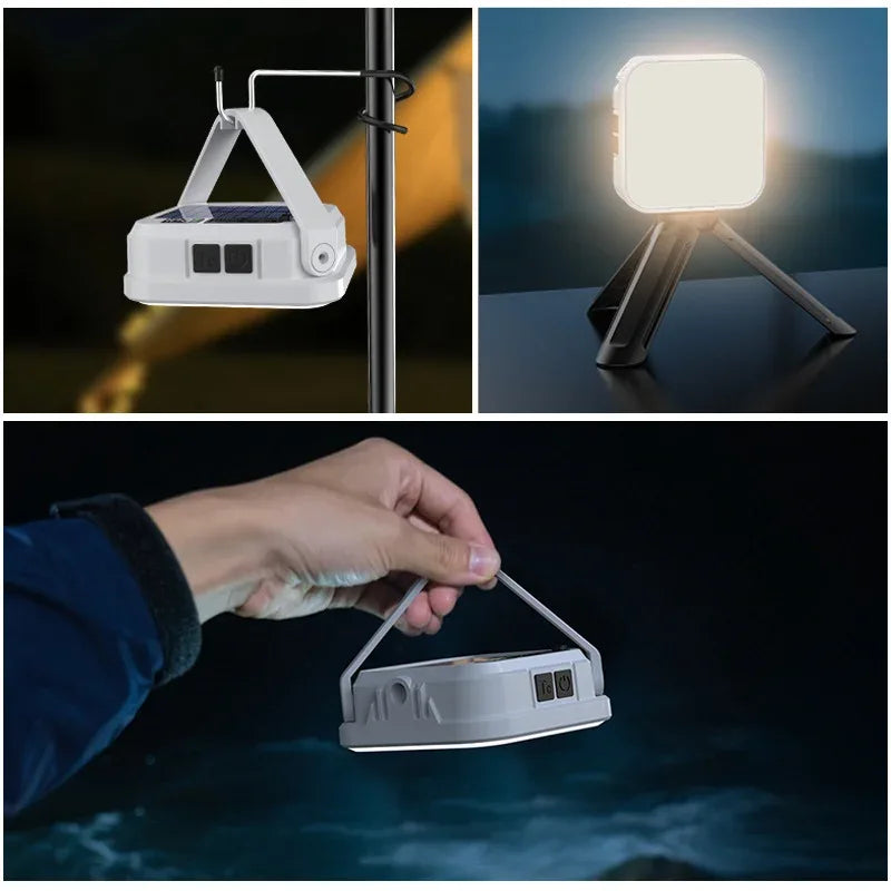 Portable Solar Camping Light Emergency LED Hanging Lamp Rechargeable Outdoor Tent Work Light with Digital Power Display