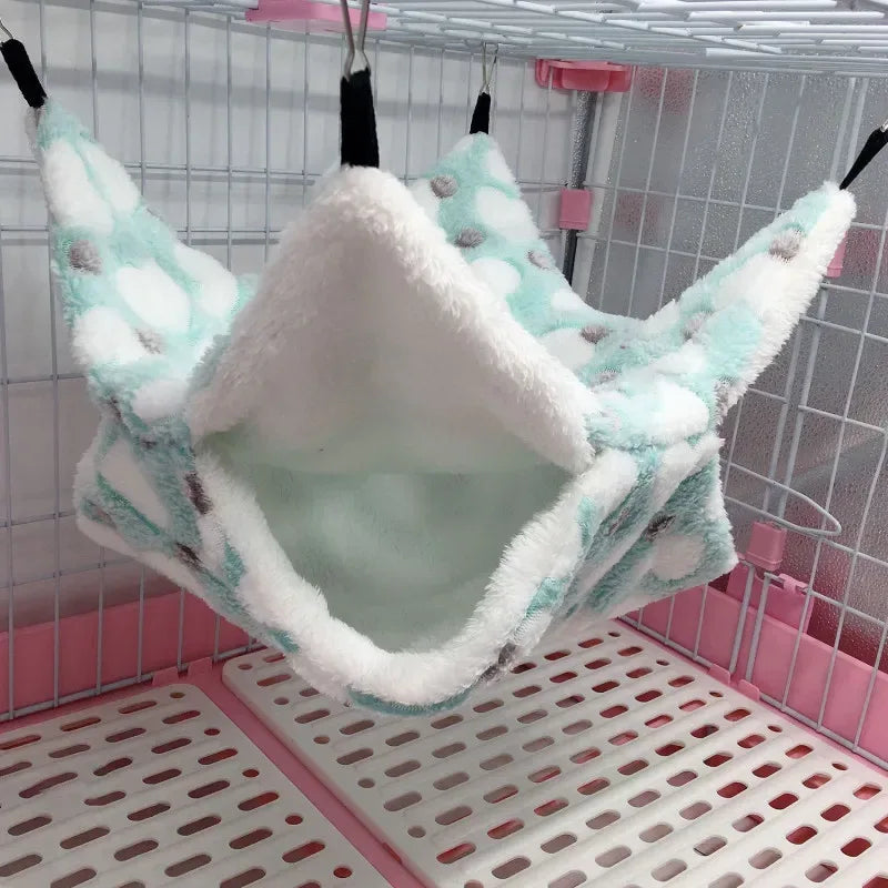 1/2 pcs Hamster Hideout Cage Print Fleece Guinea Pig Sugar Glider Sleeping Bed Rodent Hammock Rat Little House Animals Supplies - Urbizia
