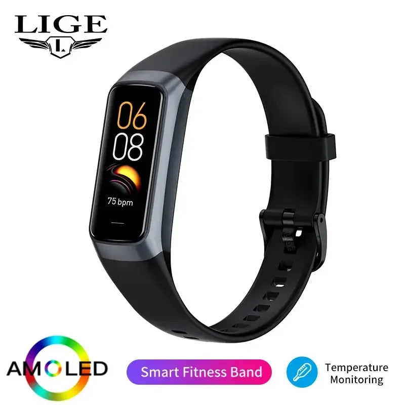 LIGE Amoled Smart Watch Men 2023 Smart Band Women Heart Rate Blood Smartwartch Waterproof Smart Bracelet Sport Fitness Tracker - Urbizia
