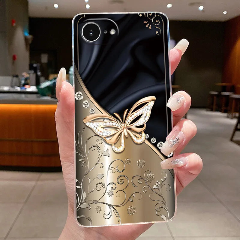 For iPhone 16e Case Clear Luxury Fashion Butterfly Flowers Soft TPU Silicone Jelly Back Cover for Apple iPhone 16e Phone Case