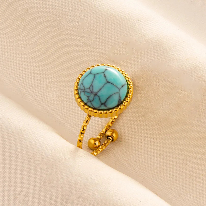 Turquoise Finger Jewelry Long Oval Sun Heart Water Drop Stainless Steel Rings For Women Men Accessories Gold Plated Open Anillos