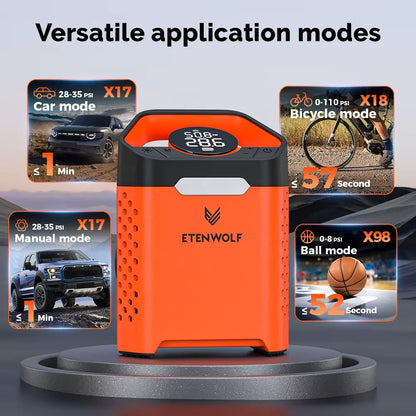 ETENWOLF V3 Portable Tire Inflator Pump 160 PSI Car Compressor 100% Duty Cycle Tire Inflator Pump 7800mAh Air Pump For Cars Motorcycles Bicycles Power Bank