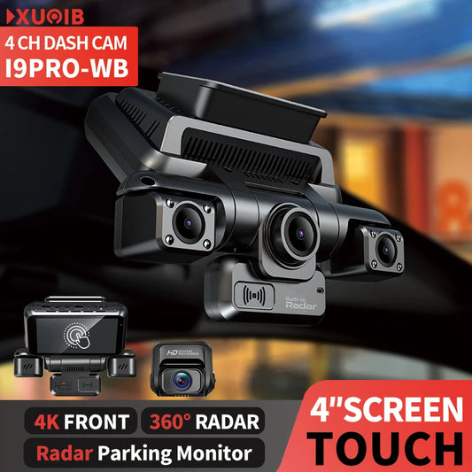 XUOIB I9pro-WB 4CH 360° Dash Cam 4K with 4'' Touch Screen Dash Car Camera 24H Parking Mode WiFi GPS Car DVR 8 IR Night Vision