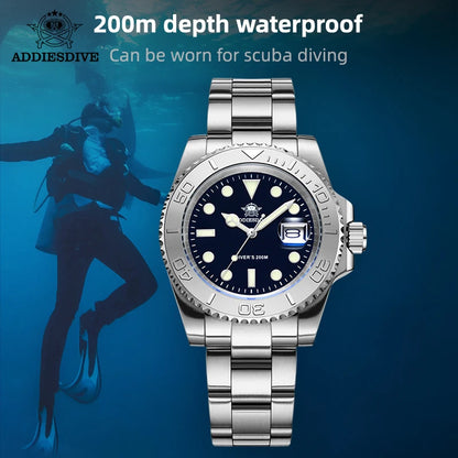 ADDIESIDVE Men's Stainless Steel Watch 200m Diver BGW9 Super Luminous Reloj Hombre European and American Business Quartz Watch