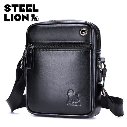 STEEL LION Men's Genuine Leather Crossbody Bag, Cowhide Business Vertical Mini Casual Shoulder Bag, Mobile Phone Bag