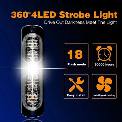 12V 24V Led Strobe Warning Light Emergency Stroboscope Grille Flashing Light bar Truck Car Beacon Lamp Amber Traffic Light Amber - Urbizia