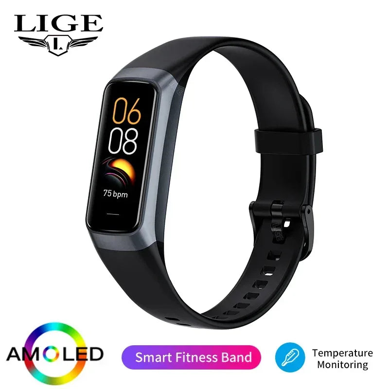 LIGE Amoled Smart Watch Men Smart Band Women Heart Rate Blood Smartwartch Waterproof Smart Bracelet Sport Fitness Tracker 2026 - Urbizia