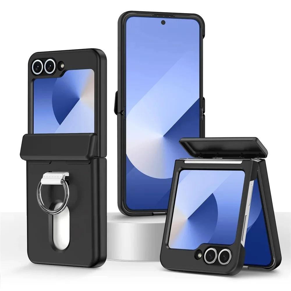 Z Flip8 Luxury Wallet Clip Flip Slot Card Phone Case for Samsung Galaxy Z Flip 7 FE 6 5 Zflip6 Finger Ring Shockproof Hard Cover