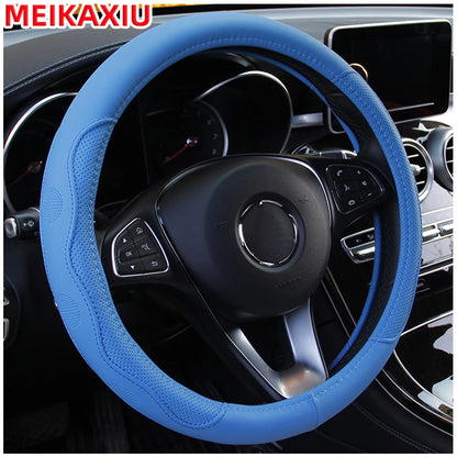 PU fiber leather embossed car has an inner ring steering wheel cover suitable for 14.5 - 15 inch round car decorations.
