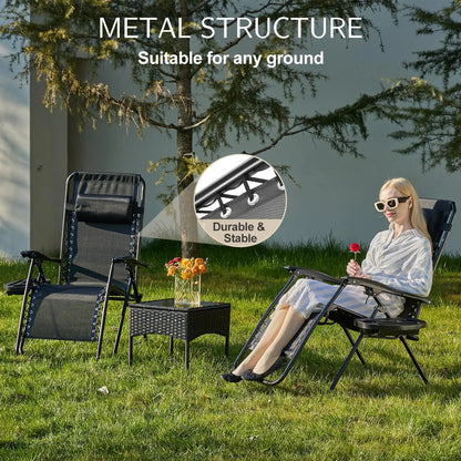 JHK Zero Gravity Portable Recliner Camping Patio Outdoor Garden Lounge Chair with Cup Holder Trays Adjustable Pillow for Backyard