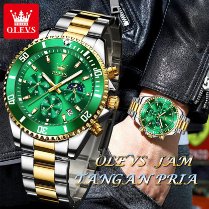 OLEVS 2870 Men's Watch Top Brand Luxury Watch for Men Original Waterproof Stainless Steel Chronograph Moon Phase Date Rota Dial