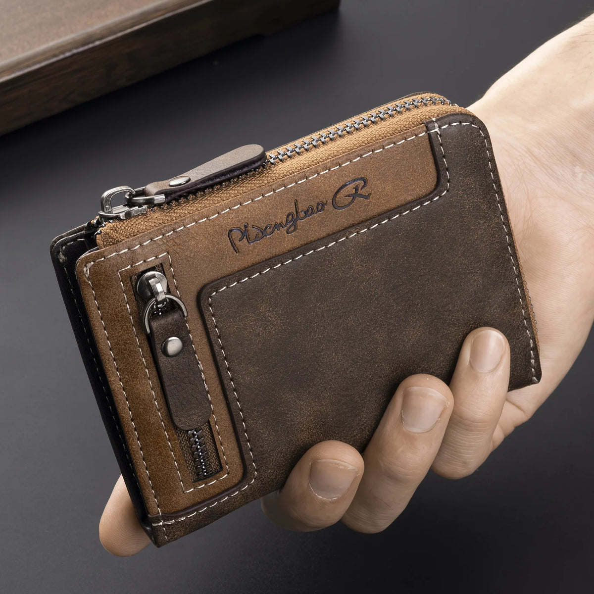 Men's Retro Short Wallet Multifunctional Fashion Zipper PU Leather Coin Purse High Quality Credit Card Holder Ideal Gift For Men