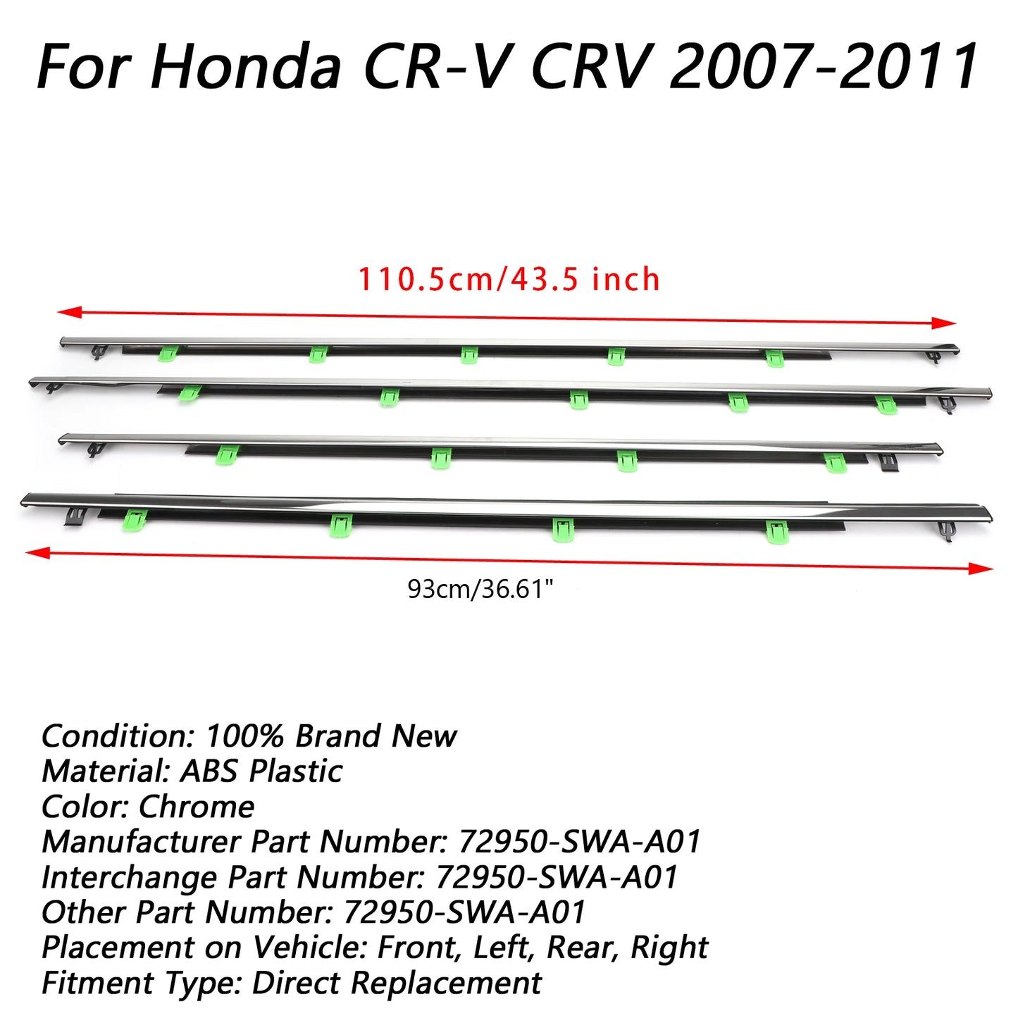 Artudatech 4x Car Window Moulding Trim Weatherstrips Seal Fits For Honda CR-V CRV 2007-2011