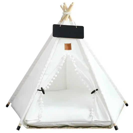 Pet Teepee Tent for Cats and Dogs Portable Removable Washable Dog House Indoor Puppies House with Cushion and Blackboard Cat Bed - Urbizia