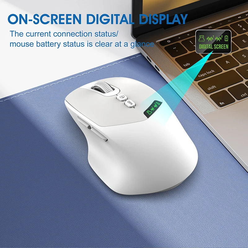 Noiseless T02 Dual Mode Wireless Mouse Bluetooth 5.0 & 2.4G, Silent Click, Large Battery Rechargeable, Battery Display
