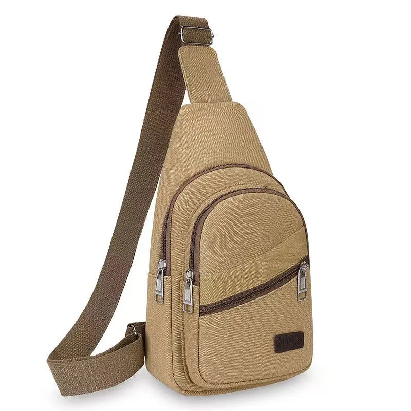 Men'S Chest Bag Retro Canvas Waterproof Shoulder Bag Large Capacity Multi Pocket Crossbody Bag Outdoor Sports Travel Chest Pack