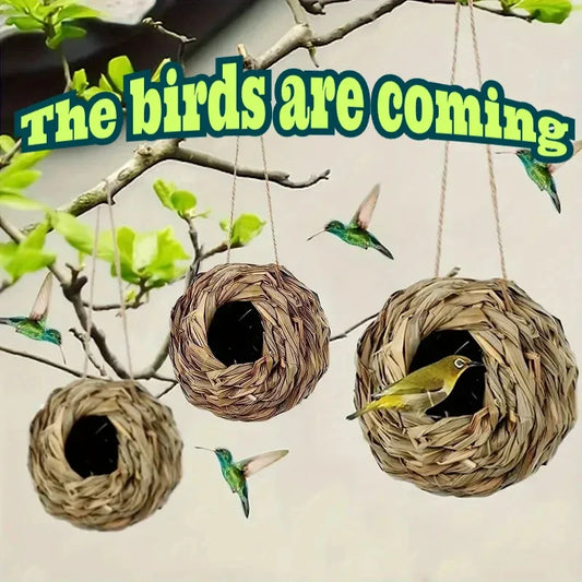 2024 New Birds Nest Bird Cage Grass Egg Cage Bird House Outdoor Decorative Weaved Hanging Parrot Nest Houses Pet Bedroom - Urbizia