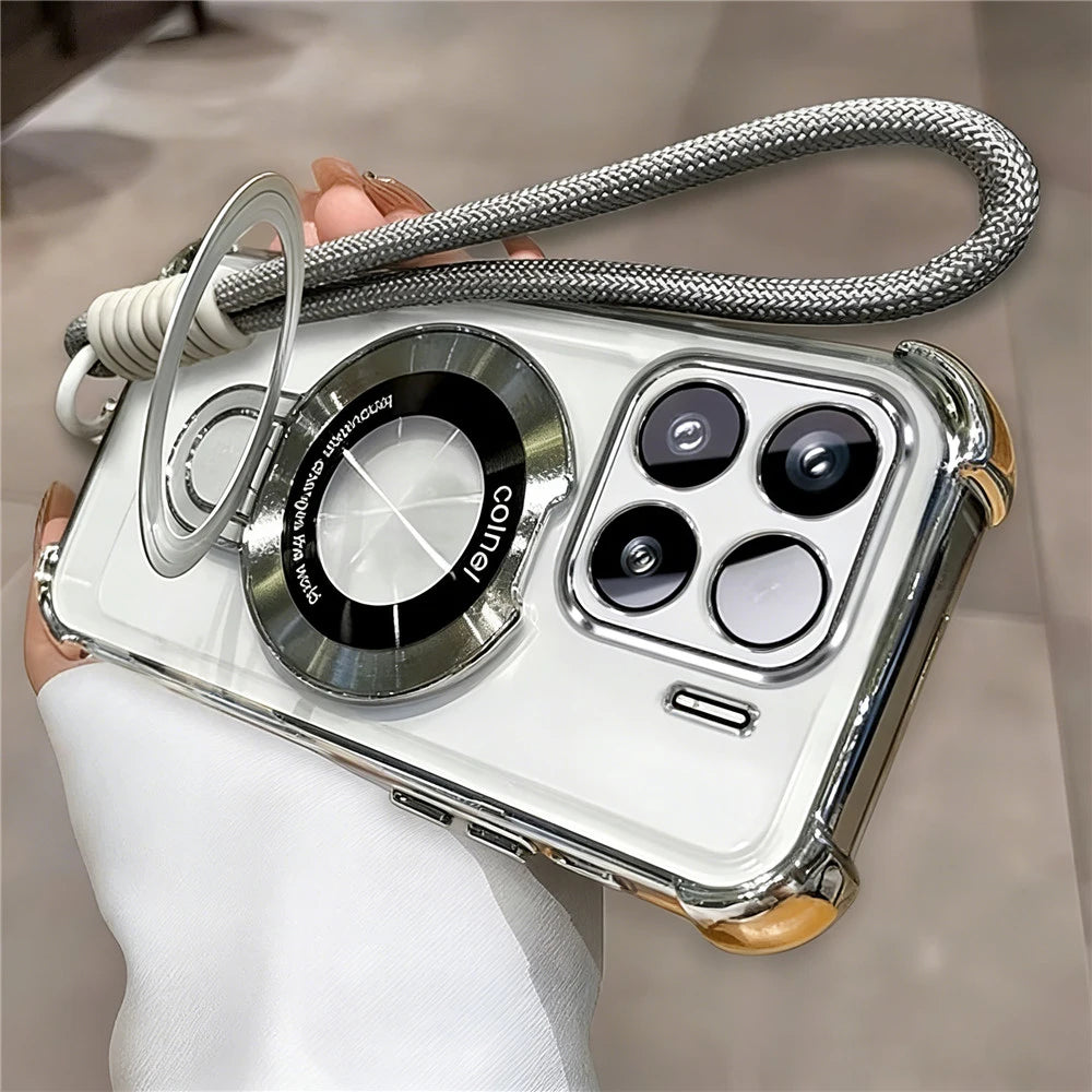 Rope Lanyard Strap Stand Phone Case For Samsung S26 S25 S24 S23 S22 S21 Plus FE Ultra Edge Transparent Shockproof Silicone Cover