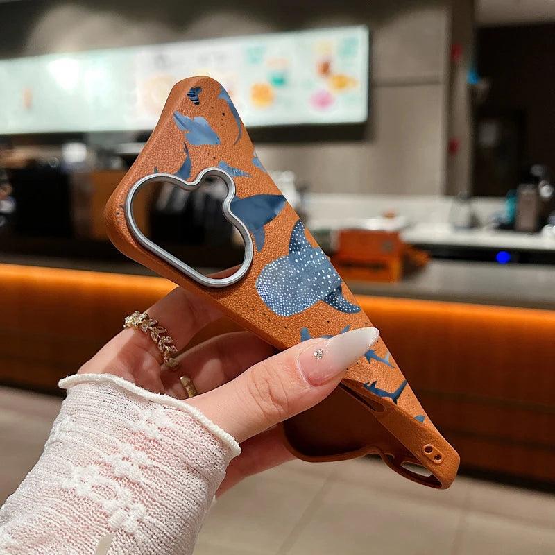 Whale Printed Leather Texture TPU Case for iPhone Series
