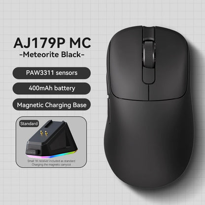 AJAZZ AJ179 PRO PAW3395 Lightweight Wired Wireless Mouse with Magnetic Charging Base Ergonomic Macro Gaming Mouse for PC Laptop