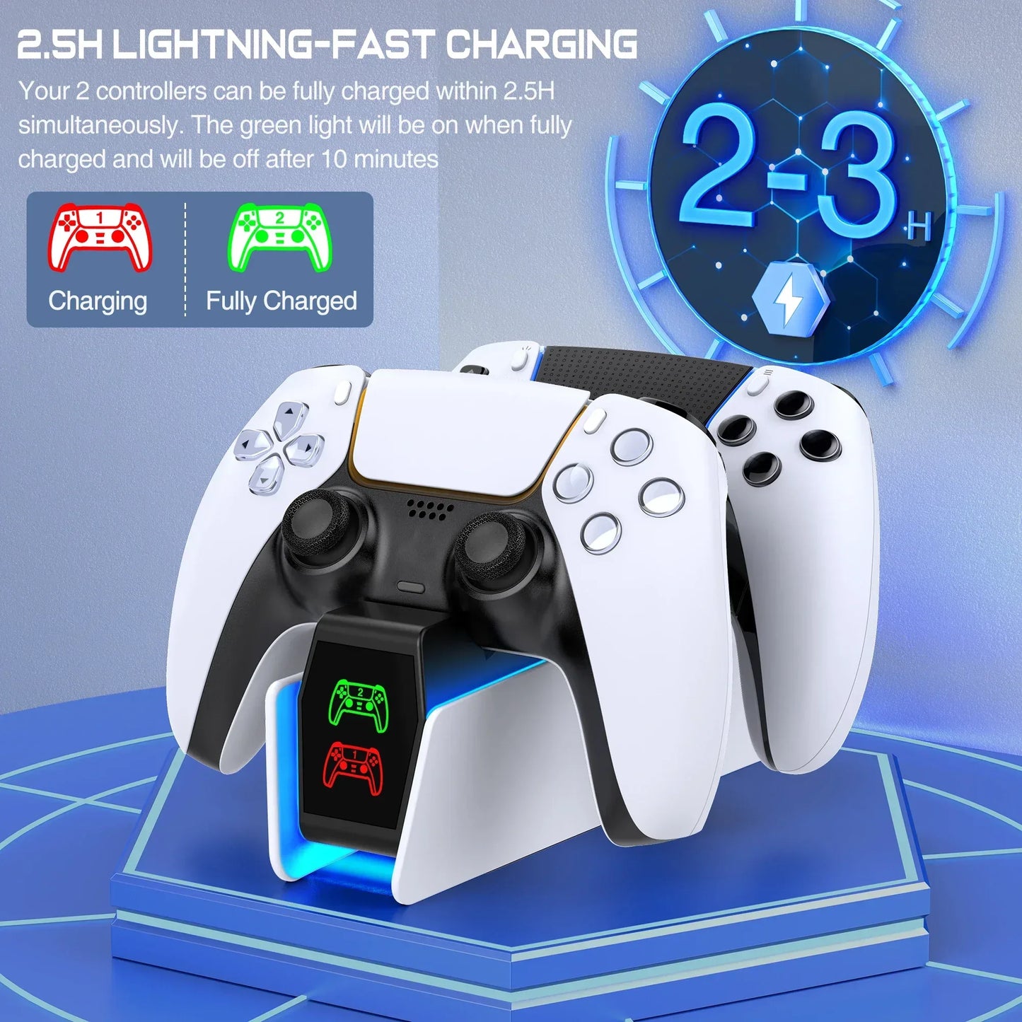 RGB Controller Charging Station For PS5 Dual Fast Charger RGB Indicator Charging Stand Docking Station For PS5 Gamepad - Urbizia