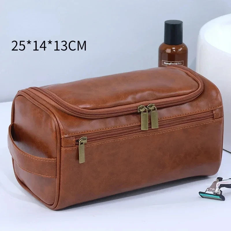 Men PU Vintage Luxury Toiletry Bag Travel Necessary Business Cosmetic Makeup Cases Male Hanging Storage Organizer Wash Bags