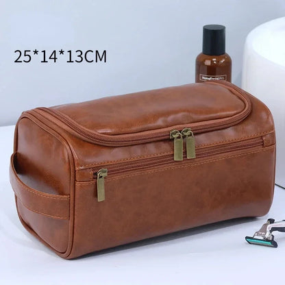 Men PU Vintage Luxury Toiletry Bag Travel Necessary Business Cosmetic Makeup Cases Male Hanging Storage Organizer Wash Bags