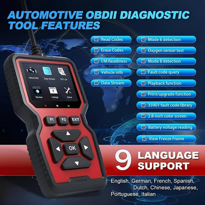 V519 Professional Obd2 Scanner - Usb-Powered Car Diagnostic Tool with Real-Time Data Stream, Full-Featured Obd Ii Testing (I/M Ready, Bod2/Eobd), Clears Engine Fault Lights, Reads/Erases Codes for Most Vehicles, Car Maintenan