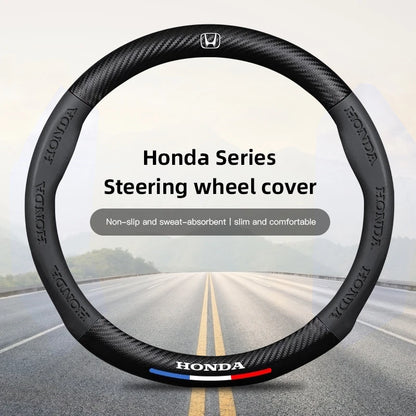 38cm Car Carbon Fiber Steering Wheel Cover For Honda Civic FIT CRV Accord Jazz HRV Car Interior Non-slip Steering Wheel Cover