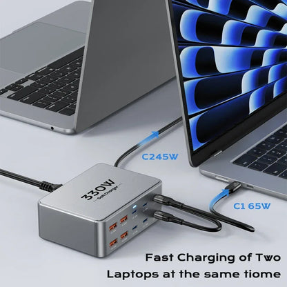 330W USB C GaN Charger 100W PD3.0 PPS QC3.0 Multiport Fast Charging Station For Laptop iPhone 15 16 Samsung Macbook Pro Tablet - Urbizia
