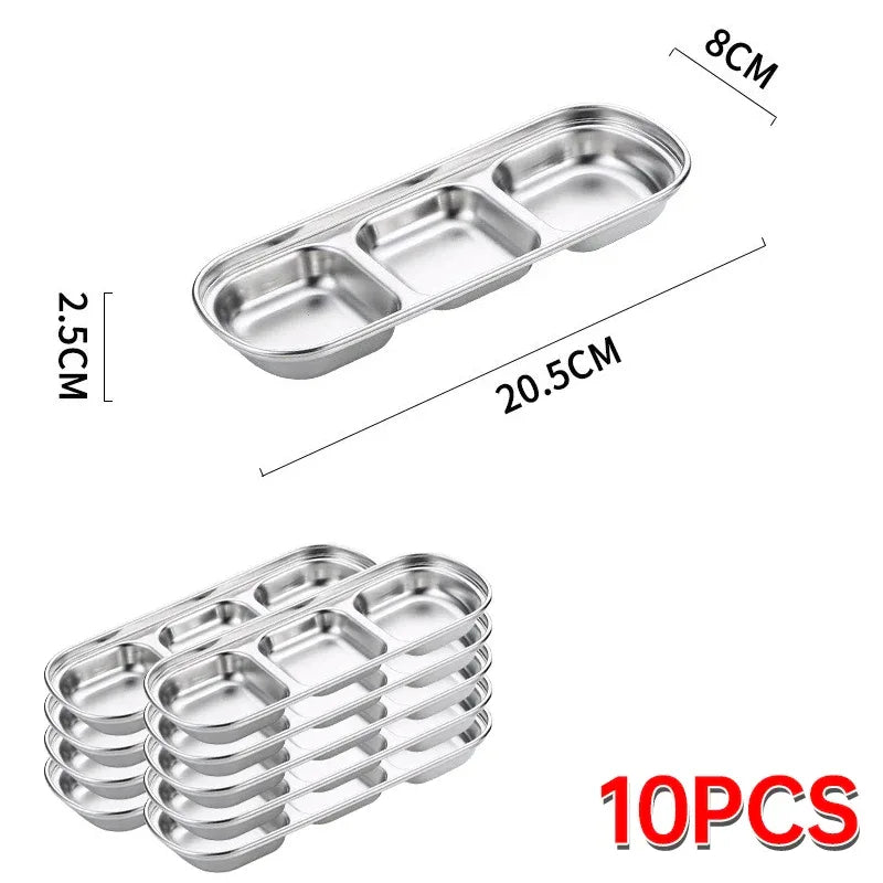 Outdoor Camping Stainless Steel Sauce Plate, Divided Sauce Dip Bowl,1/2/3 Ketchup Sauce Bowl, Picnic Barbecue Sauce Tray